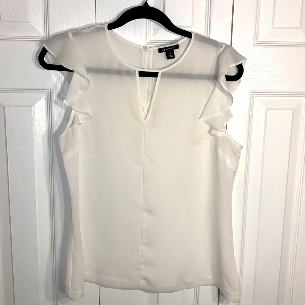 I ❤️ Ronson White Ruffle Shoulder Blouse